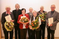 Jubilarehrung bei der KAB: (v.li. ) Gertrud Overmann, Wolfgang Schaller, Doris Zerri, Heinz Mönnich, Magdalene Mönnich, Elisabeth Voss, Dieter Zerri. (Foto: Rottmann, DMP, 02.04.15)